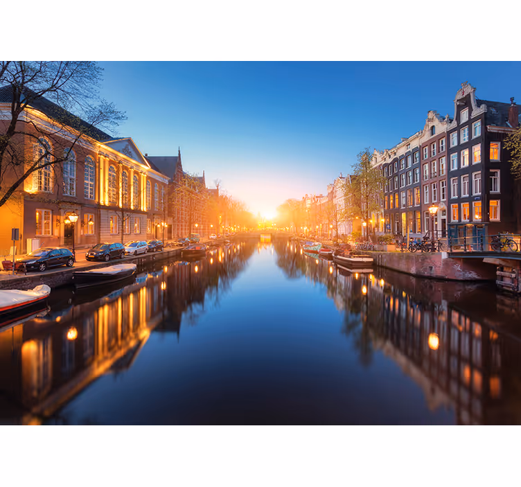 Mural de Ámsterdam canal al anochecer - TenVinilo
