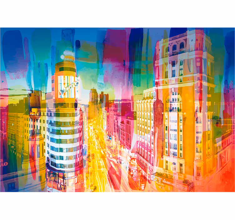 Mural de Madrid paisaje urbano cromático - TenVinilo