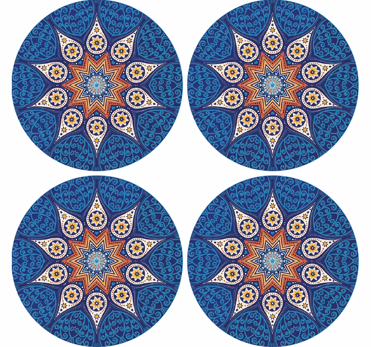 Posavasos diseño de mandala azul intrincado - TenVinilo