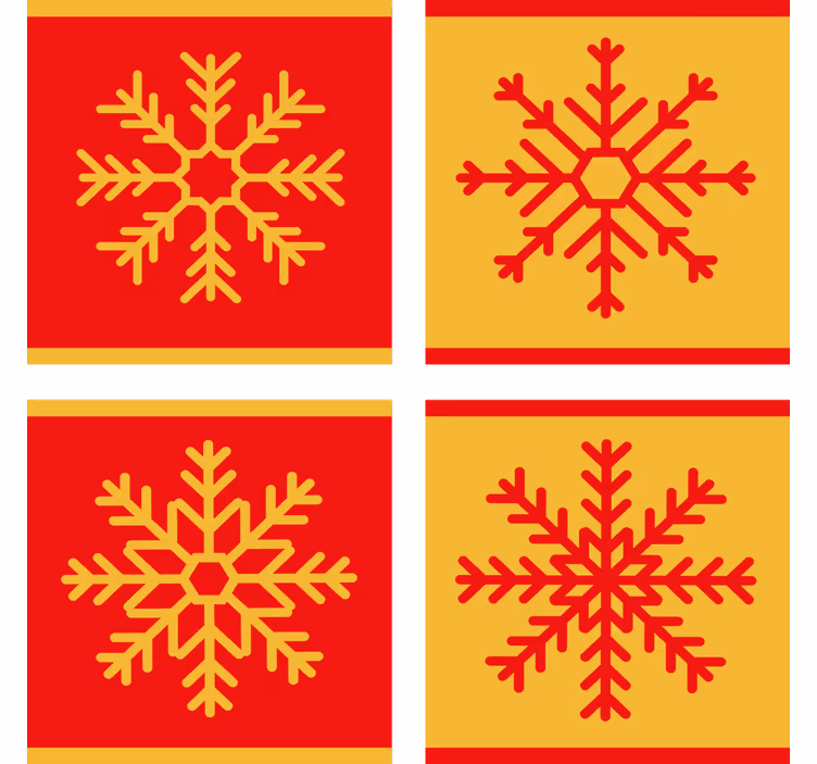 Posavasos navideño patrón de copos de nieve rojo y amarillo - TenVinilo