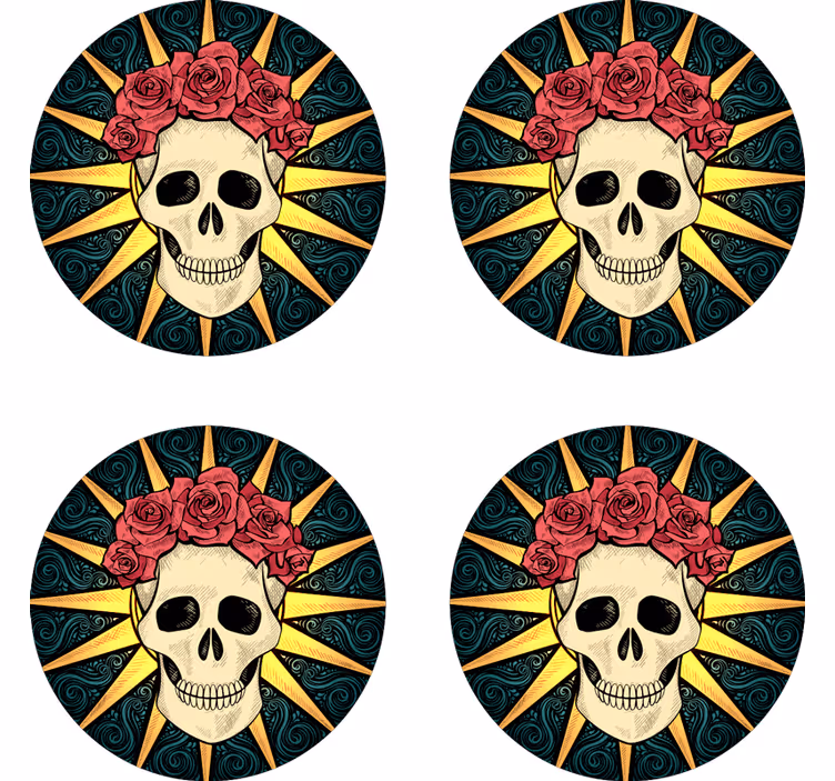 Posavasos de Halloween Mujer calavera con rosa - TenVinilo