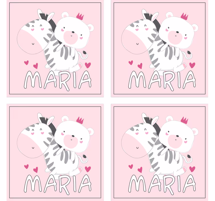 Posavasos personalizable dúo de oso y cebra linda - TenVinilo