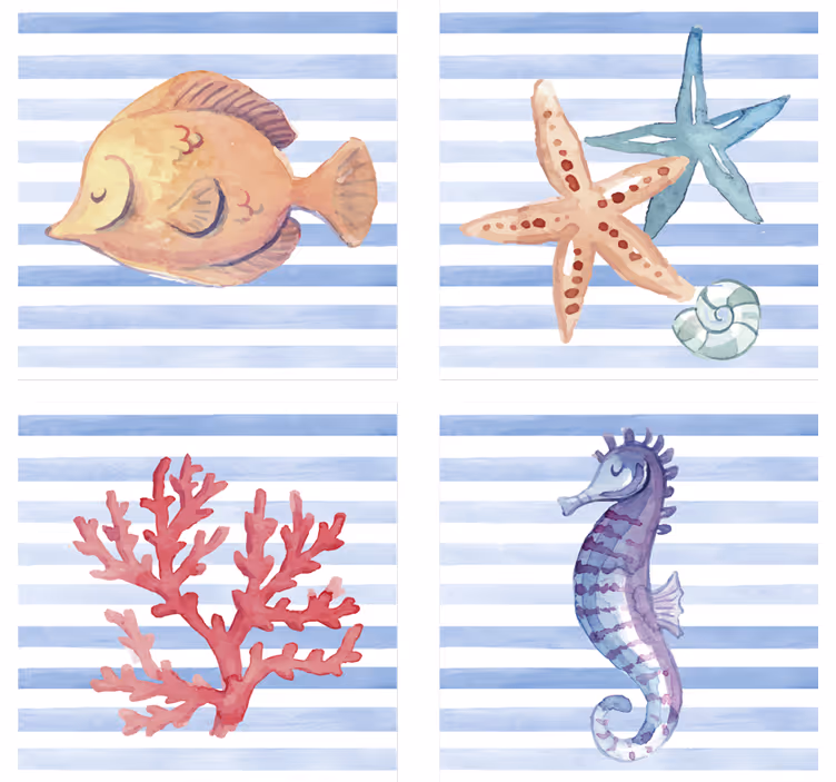 Posavasos azulejo arte de criaturas marinas - TenVinilo