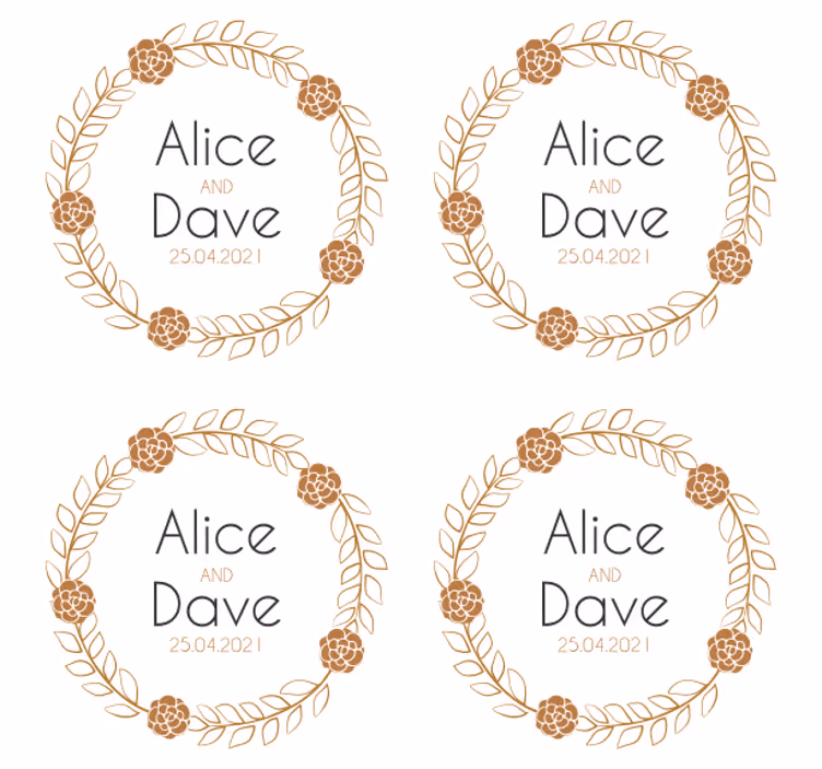 Posavasos boda diseño personalizado de corona floral - TenVinilo