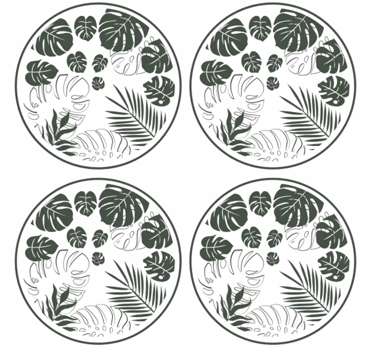 Posavasos motivo circular de vegetación exuberante - TenVinilo