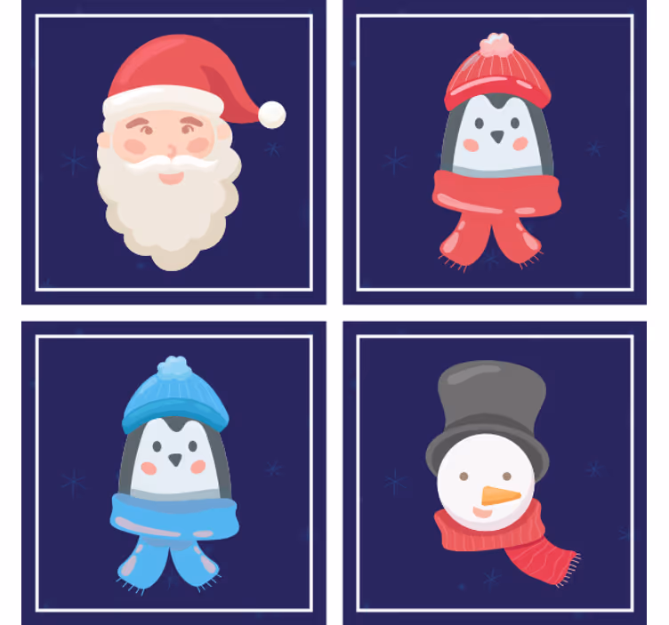 Posavasos navideño caras de santa y muñecos de nieve - TenVinilo