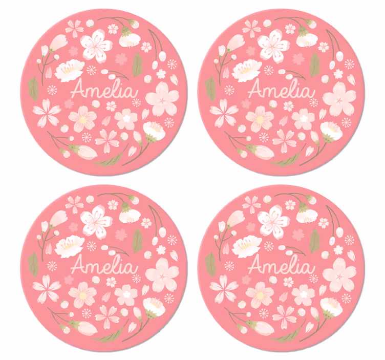 Posavasos con foto Flores de cerezo con nombre - TenVinilo