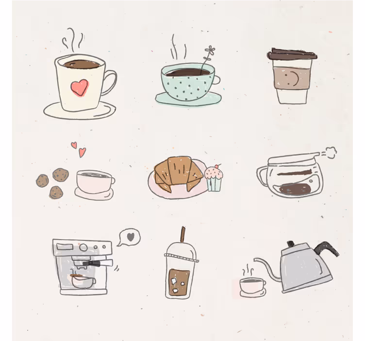 Posavasos moderno collage de ilustraciones de bebidas - TenVinilo