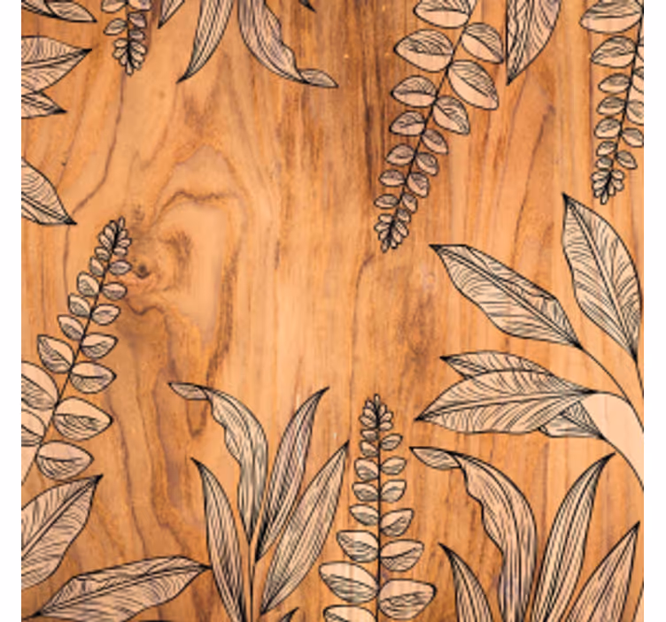 Posavasos grano de madera natural con contorno floral - TenVinilo