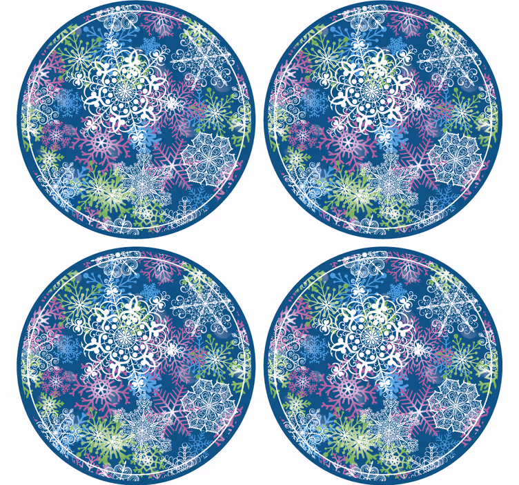 Posavasos navideño Iluminando los copos de nieve sobre fondo azul - TenVinilo