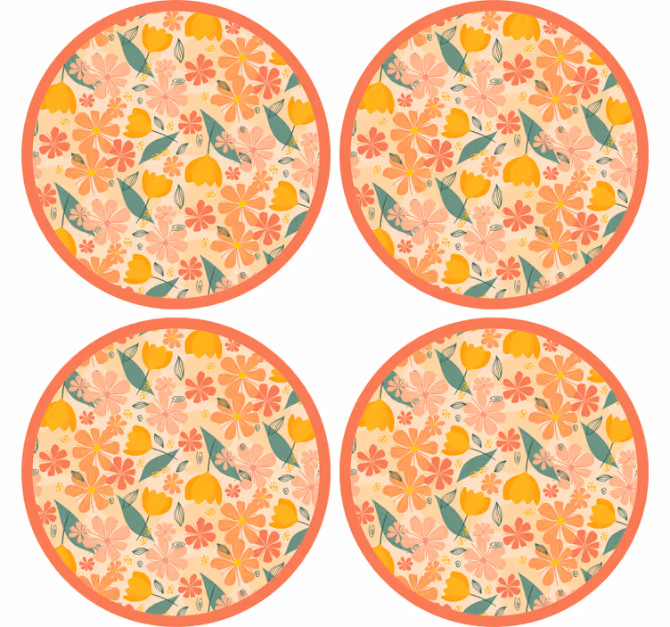 Posavasos superficie redonda con patrón floral - TenVinilo