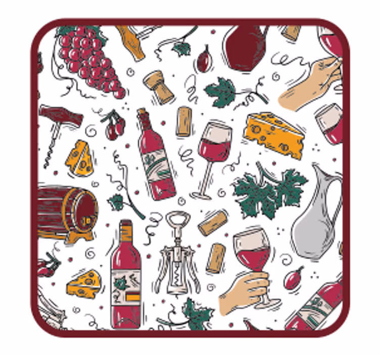 Posavasos cerveza botellas vino uvas queso - TenVinilo