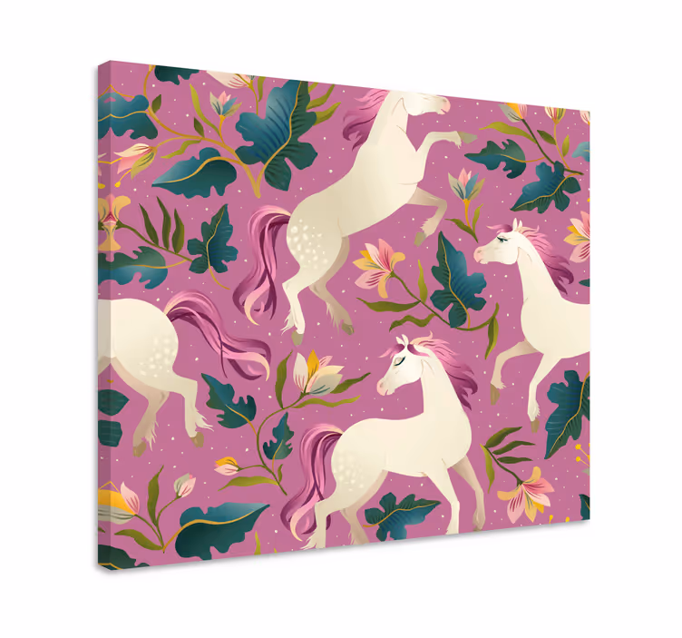 Cuadro caballos diseño floral y rosa - TenVinilo
