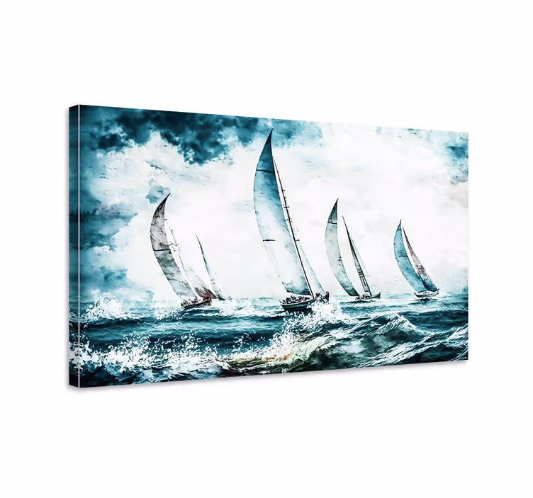 Cuadro azul pintura de veleros en el mar - TenVinilo