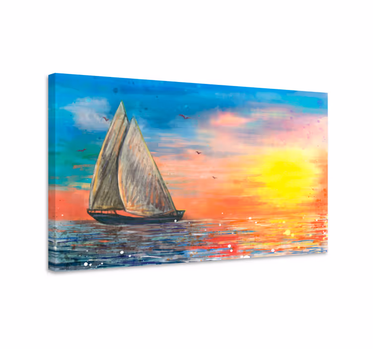 Cuadro paisaje puesta de sol con vela - TenVinilo