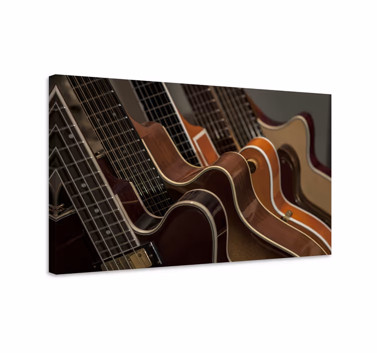 Cuadro musical primer plano de la colección de guitarras - TenVinilo