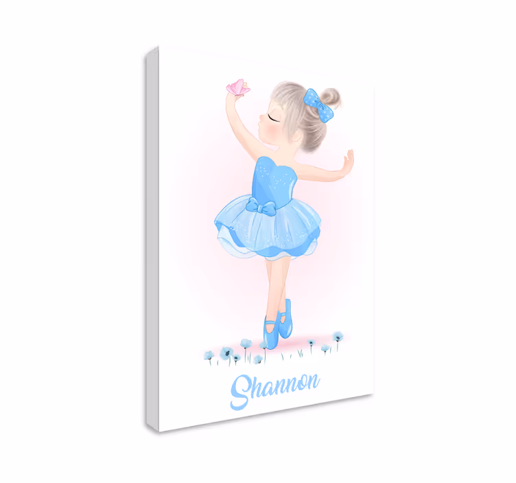 Cuadro infantil niña bailando con mariposa - TenVinilo