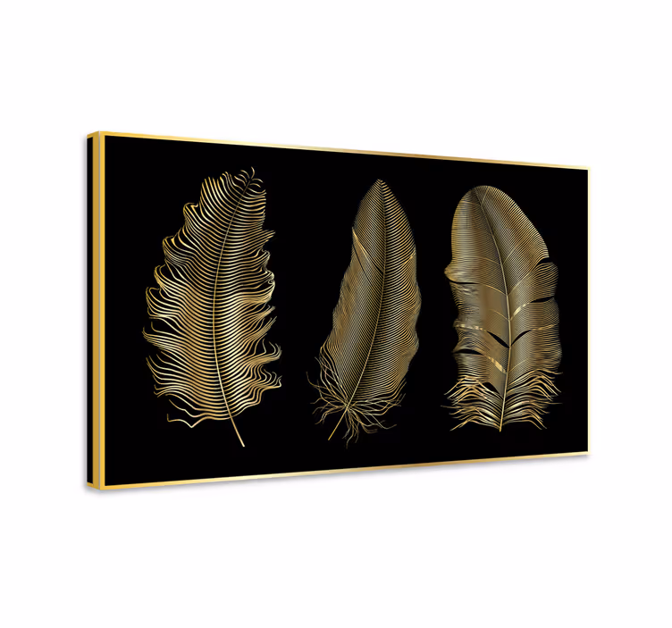 Cuadro plumas diseños en hoja de oro - TenVinilo