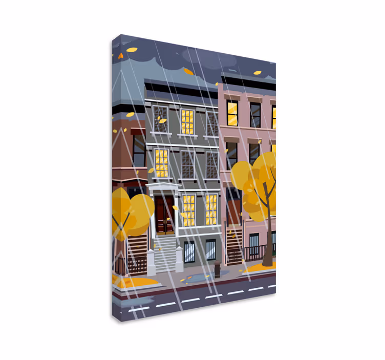 Cuadro ciudades escena urbana de lluvia - TenVinilo