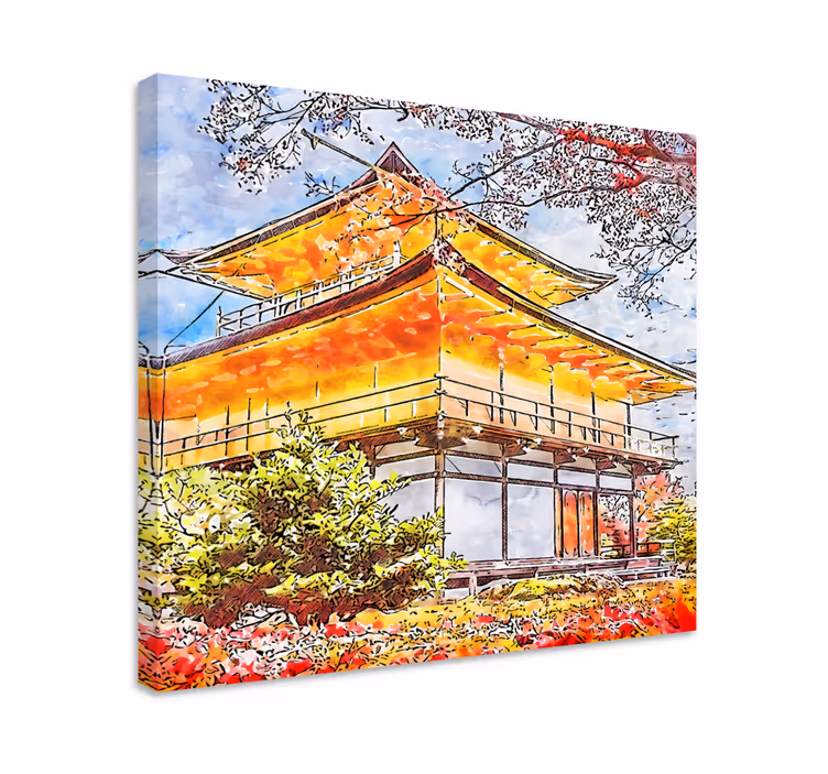 Cuadro ciudades árboles florecientes japoneses - TenVinilo