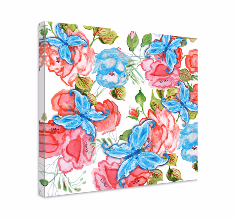 Cuadro de flores arreglo floral con mariposas - TenVinilo