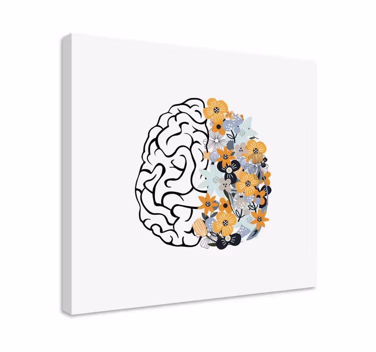 Cuadro de flores cerebro con elementos florales - TenVinilo