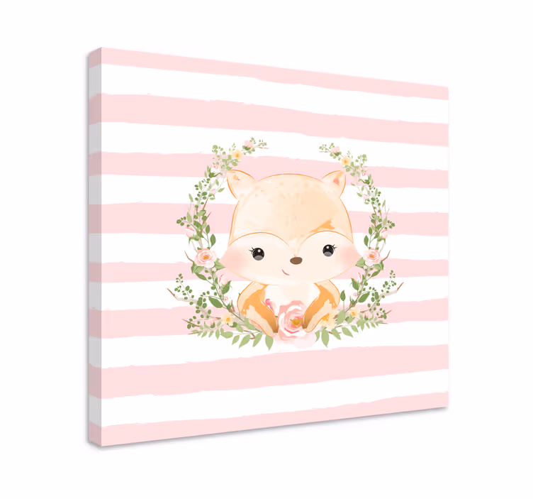 Pintura habitación bebé Lindo zorro de dibujos animados con rosa - TenVinilo
