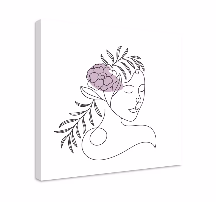 Cuadro de flores dibujo lineal de rostro - TenVinilo