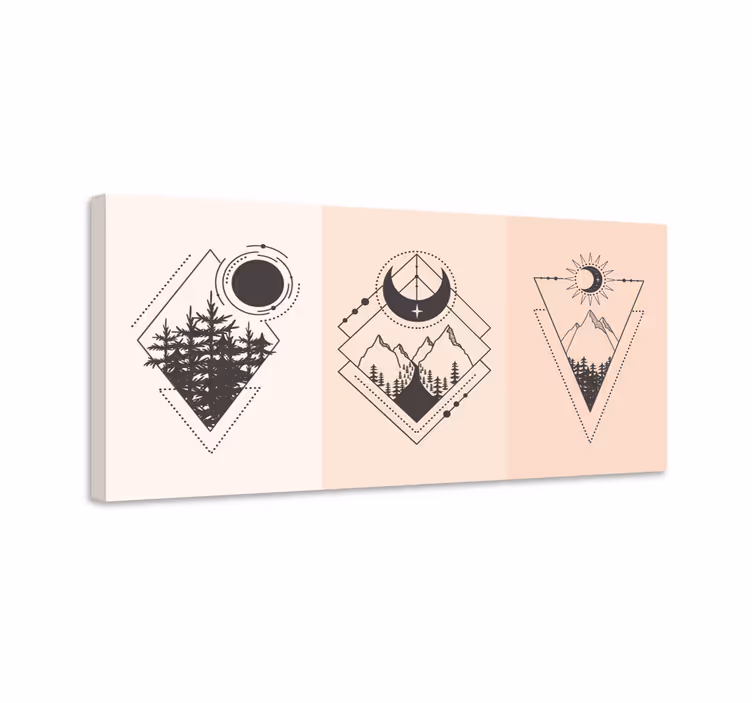 Cuadro nórdico árbol geométrico y luna - TenVinilo