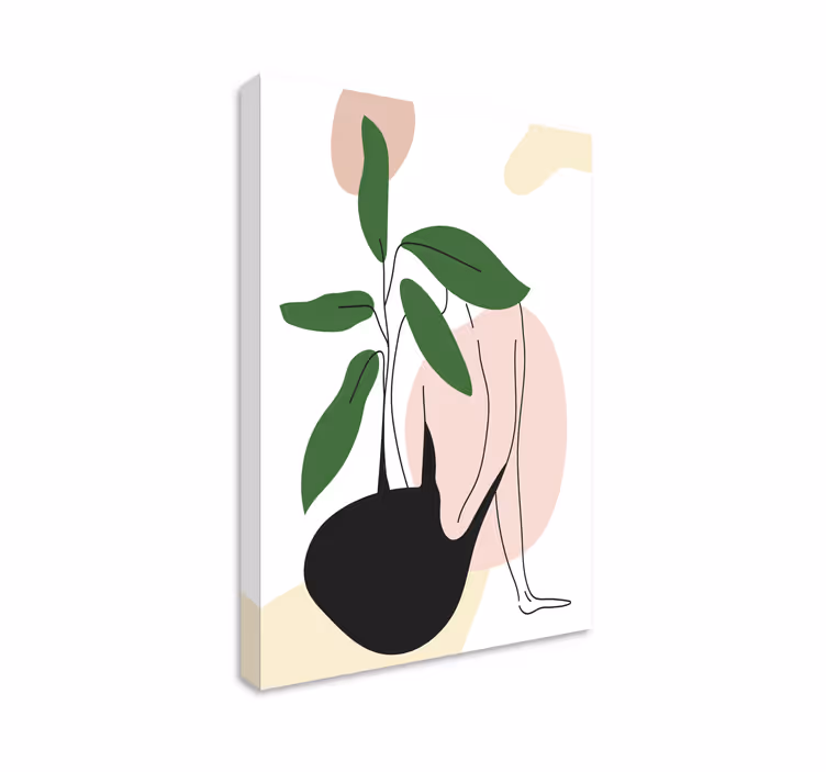 Cuadro abstracto figura femenina con planta - TenVinilo