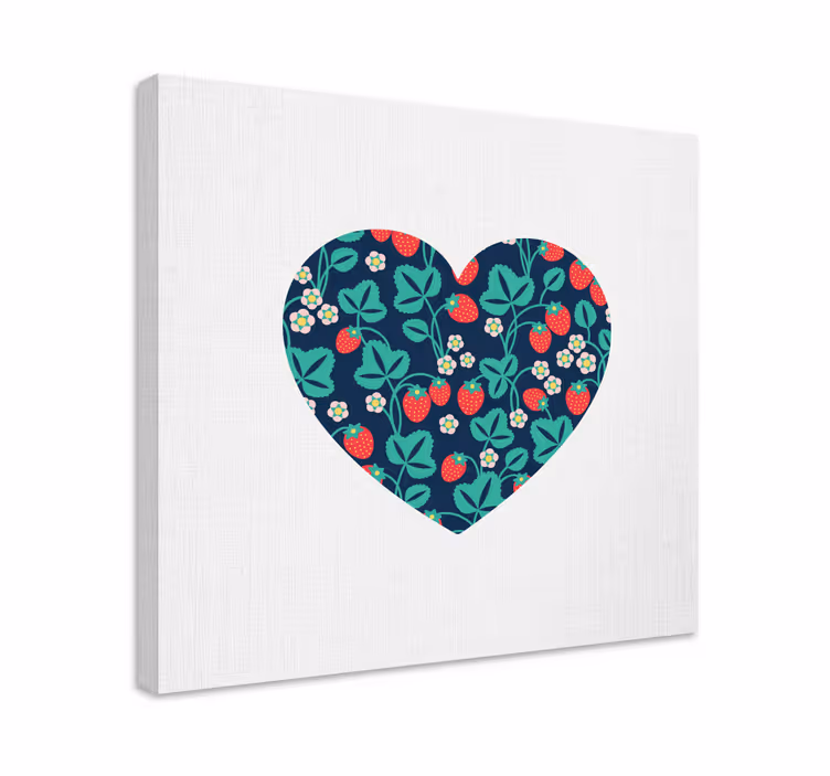 Cuadro de flores con patrón de fresas en forma de corazón - TenVinilo