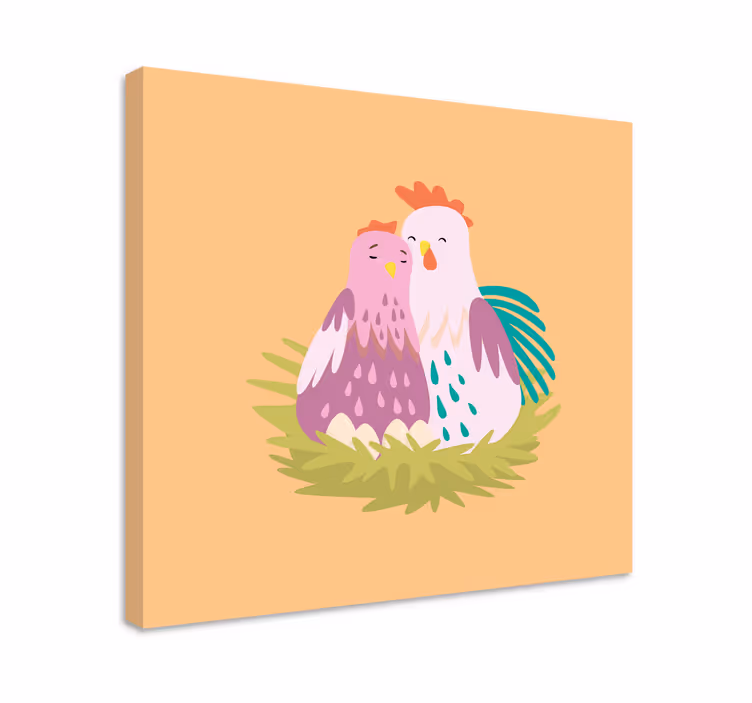 Cuadro animales pareja de gallinas en su nido - TenVinilo