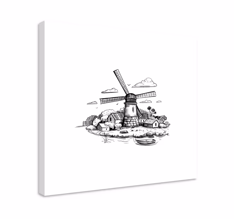 Cuadro infantil Dibujo de pueblo blanco y negro - TenVinilo