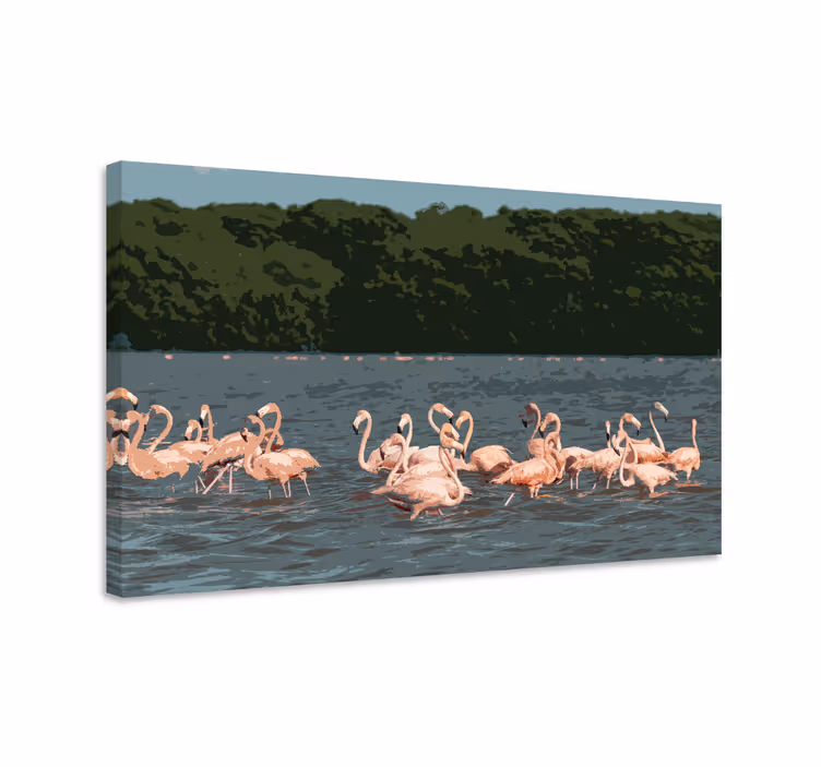 Cuadro aves en formación de bandada de flamencos - TenVinilo