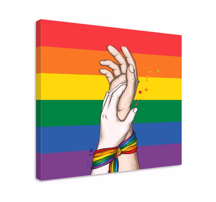 Cuadro casa Manos humanas y cinta arcoiris lgbt - TenVinilo