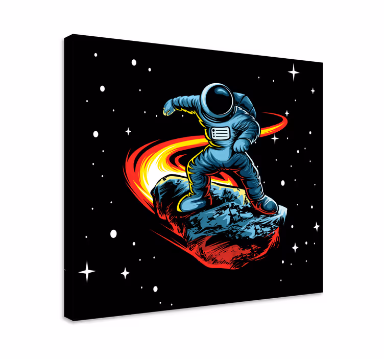 Cuadro decorativo videojuego astronauta surfeando asteroide - TenVinilo