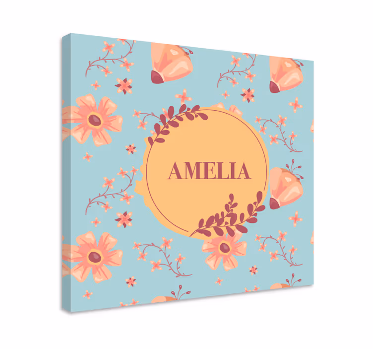 Cuadro personalizable Flores naranjas sobre fondo azul - TenVinilo