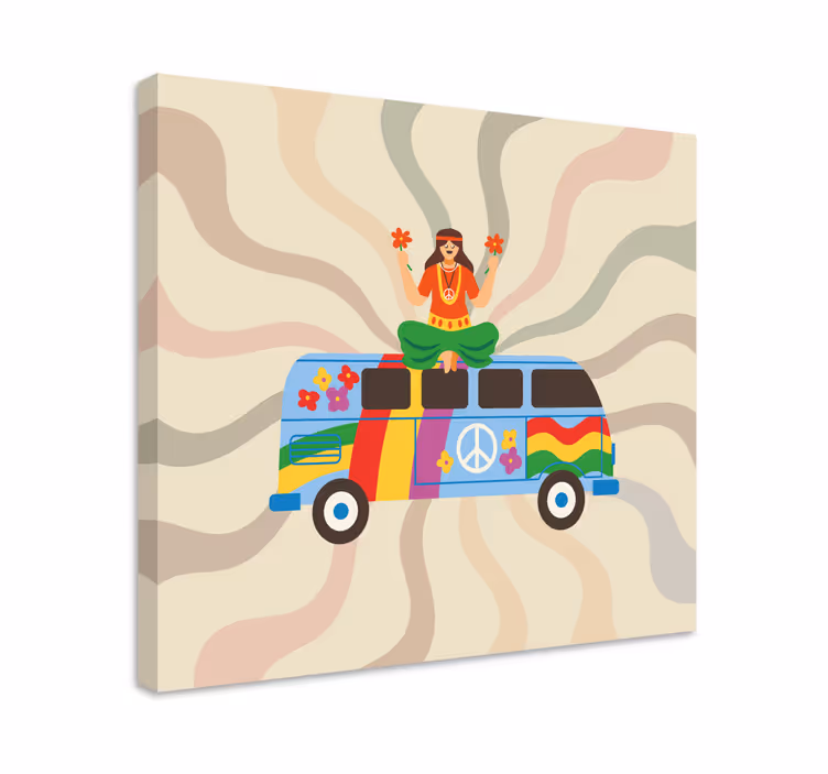 Cuadro con superhéroes furgoneta flower power - TenVinilo