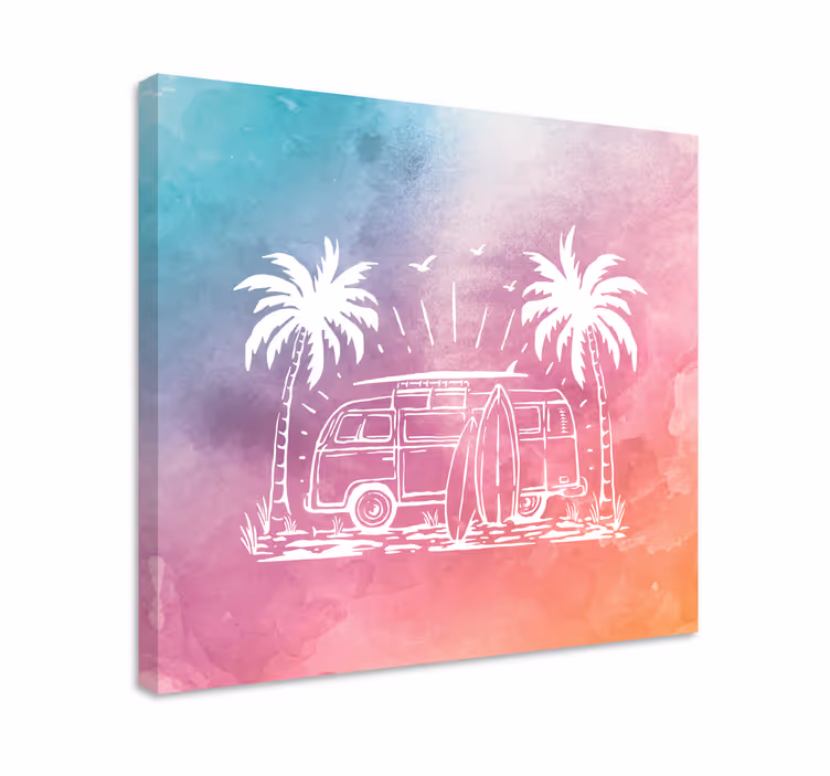 Cuadro vintage Colorido estilo abstracto del autobús hippie - TenVinilo