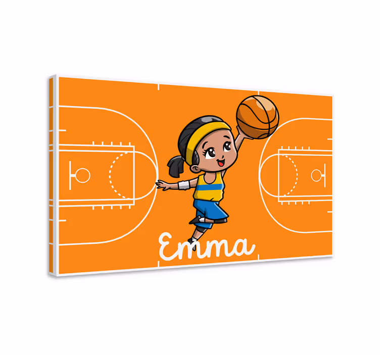 Cuadro infantil niña jugando baloncesto - TenVinilo