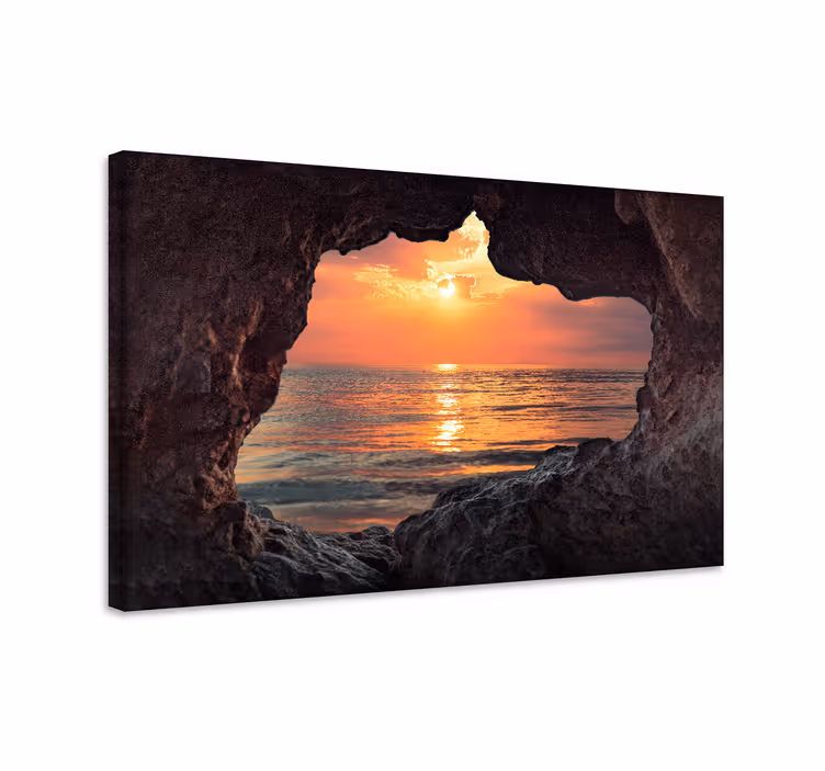 Cuadro paisajes 3d cueva amanecer océano - TenVinilo