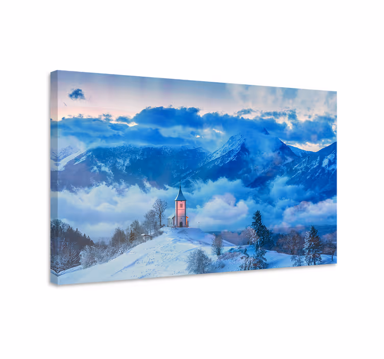 Cuadro paisajes iglesia en montaña nevadas - TenVinilo
