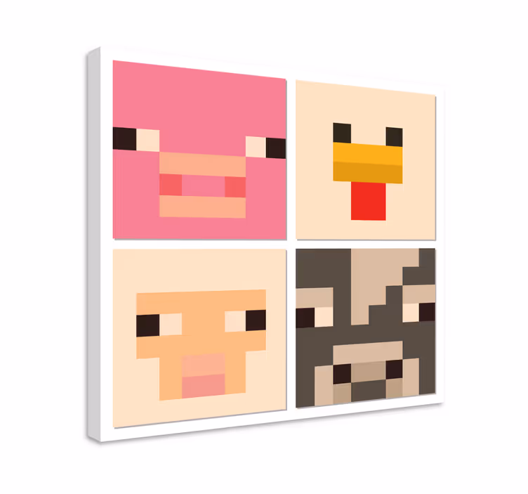 Cuadro decorativo videojuego caras de animales de arte de pixeles - TenVinilo