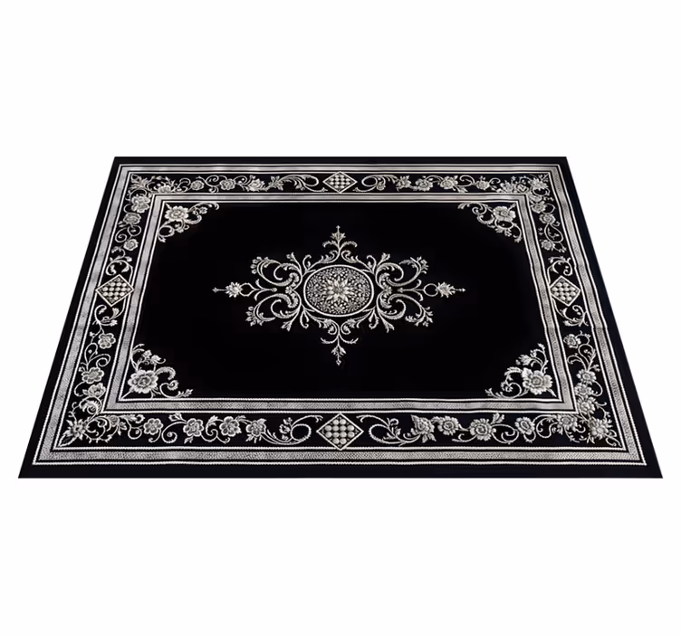 Alfombra vinílica negra diseño oriental clásico - TenVinilo