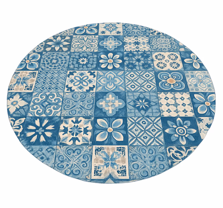 Alfombra vinílica azul mosaicos circulares - TenVinilo