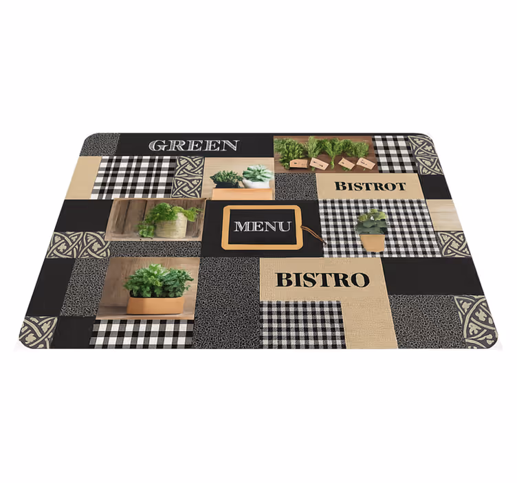 Alfombra vinílica cocina bistró blanco y negro - TenVinilo