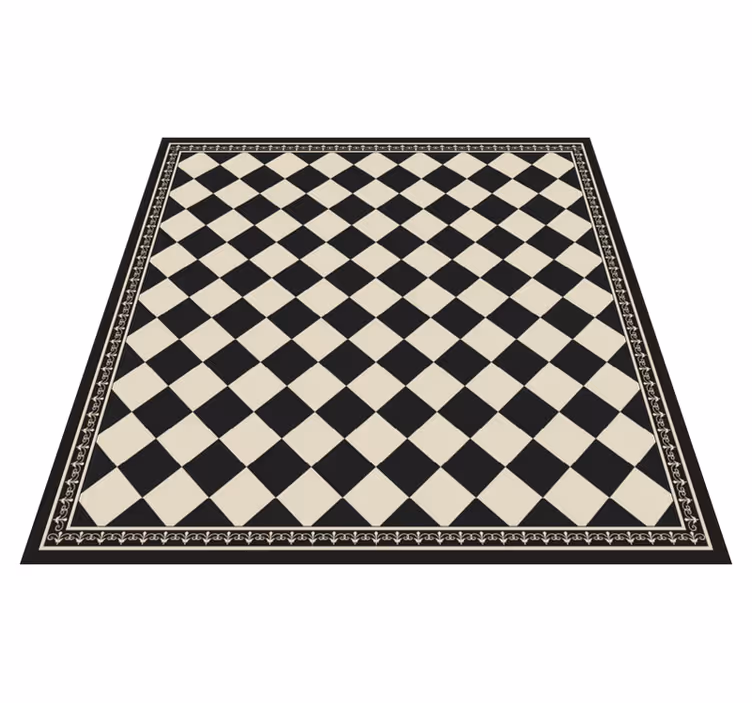 Alfombra vinílica salón tablero de ajedrez negro - TenVinilo