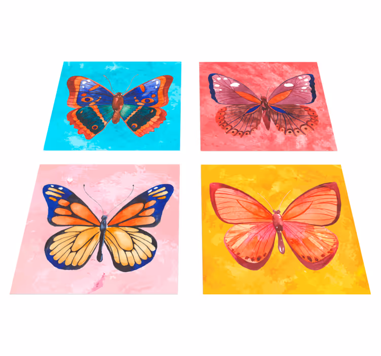 Alfombra vinílica animales baldosas mariposas multicolores - TenVinilo