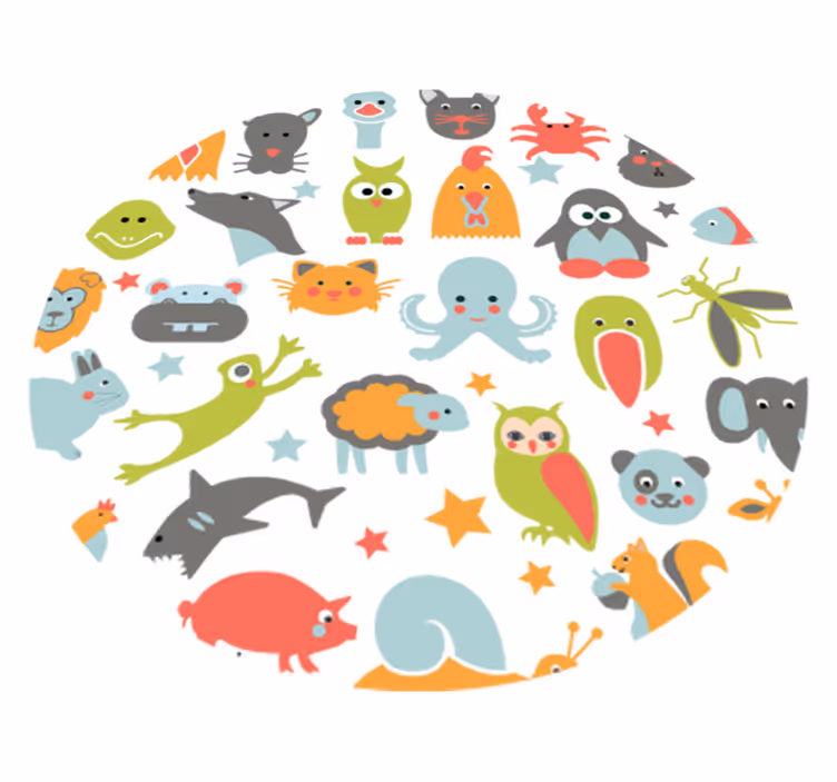 Alfombra vinílica animales en un círculo - TenVinilo