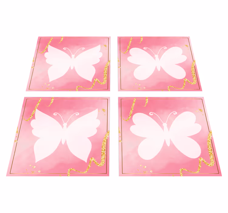 Alfombra vinílica animales mariposas rosas - TenVinilo